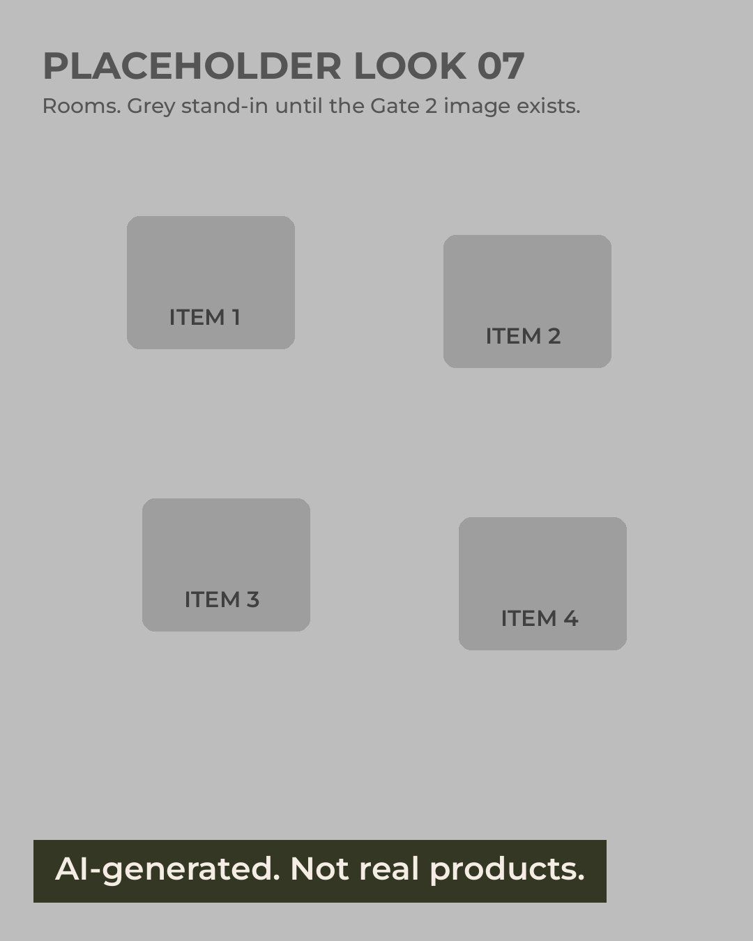 AI-generated image: grey placeholder for look 07 with 4 numbered item shapes.
