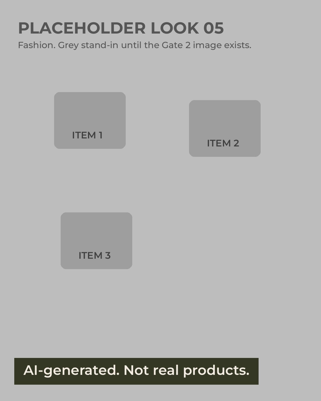AI-generated image: grey placeholder for look 05 with 3 numbered item shapes.